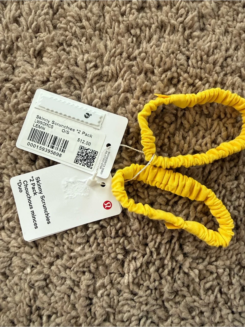 lululemon athletica  Yellow Skinny Scrunchies - 2 Pack